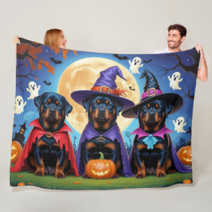 Rottweiler Dogs Pumpkin Halloween Funny Fleece Blanket