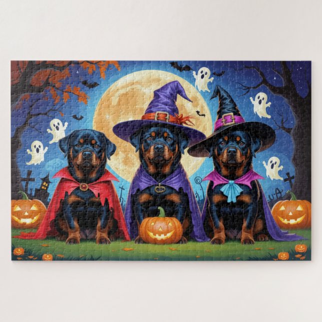 Rottweiler Dogs Pumpkin Halloween Funny  Jigsaw Puzzle (Horizontal)