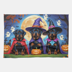Rottweiler Dogs Pumpkin Halloween Funny  Kitchen Towel