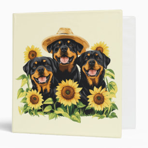 Rottweiler Dogs Surrounded By Sunflowers Binder