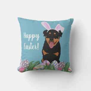 Rottweiler Easter Bunny Throw Pillow