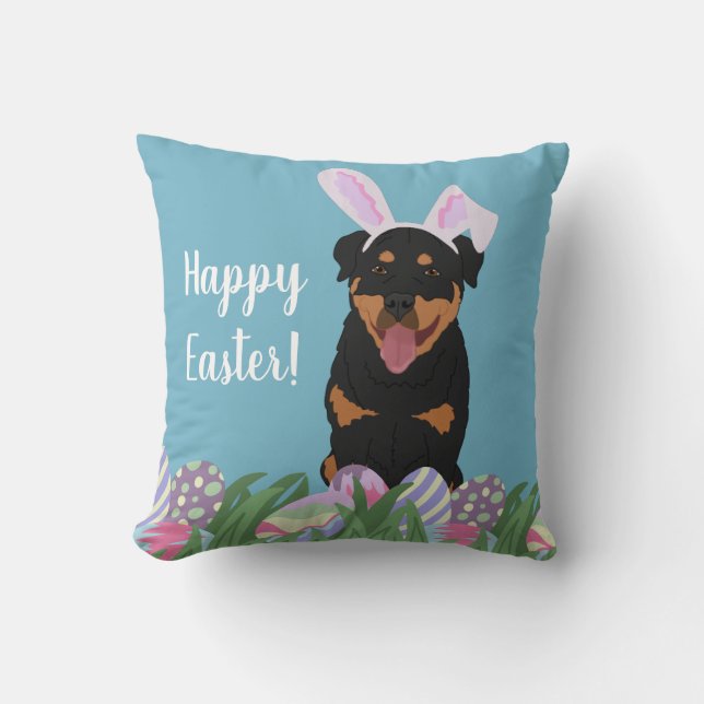 Rottweiler Easter Bunny  Throw Pillow (Front)