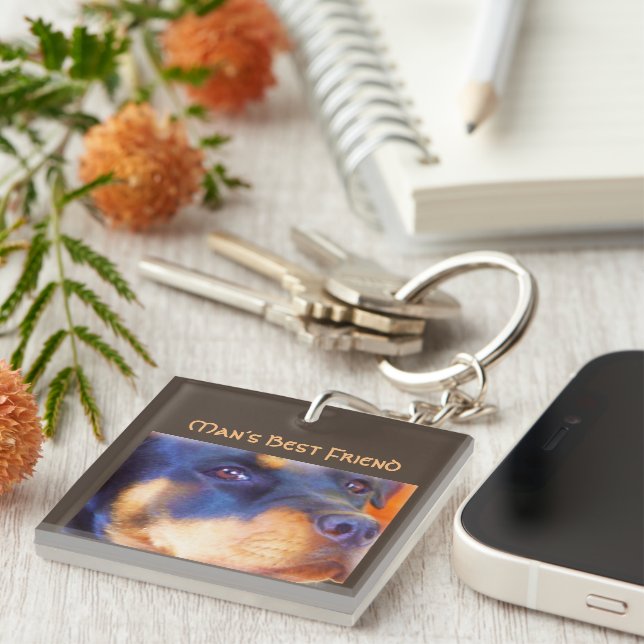 Rottweiler Editable Portrait Beautiful Animal Dog Keychain (Front Right)