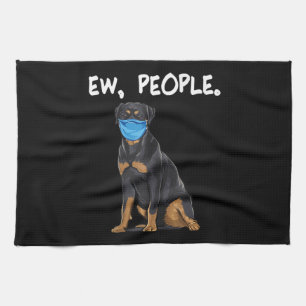 rottweiler ew people dog wearing face mask kitchen towel