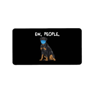 rottweiler ew people dog wearing face mask label