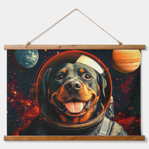 Rottweiler Explores Hanging Tapestry