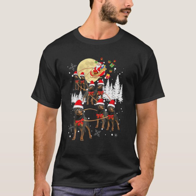 Rottweiler Funny Reindeer Christmas Moon Santa Dog T-Shirt (Front)