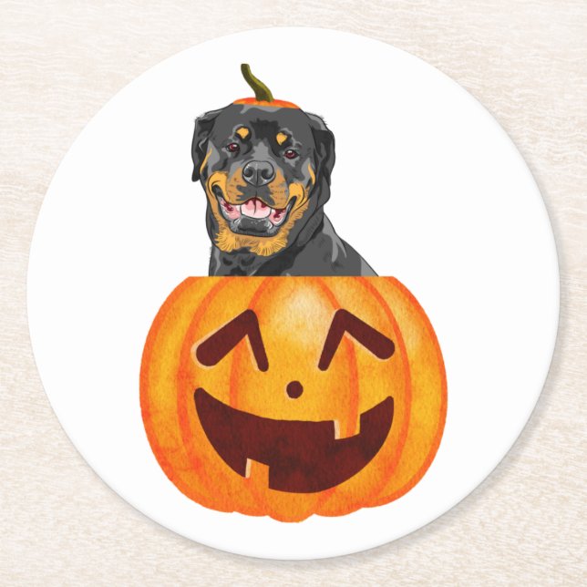 Rottweiler Halloween   Round Paper Coaster (Front)
