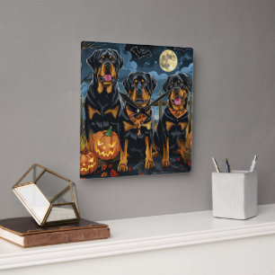 Rottweiler Halloween Spooky Square Wall Clock