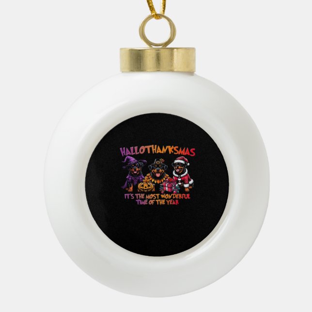 Rottweiler Halloween Thanksgiving Christmas Classi Ceramic Ball Christmas Ornament (Front)