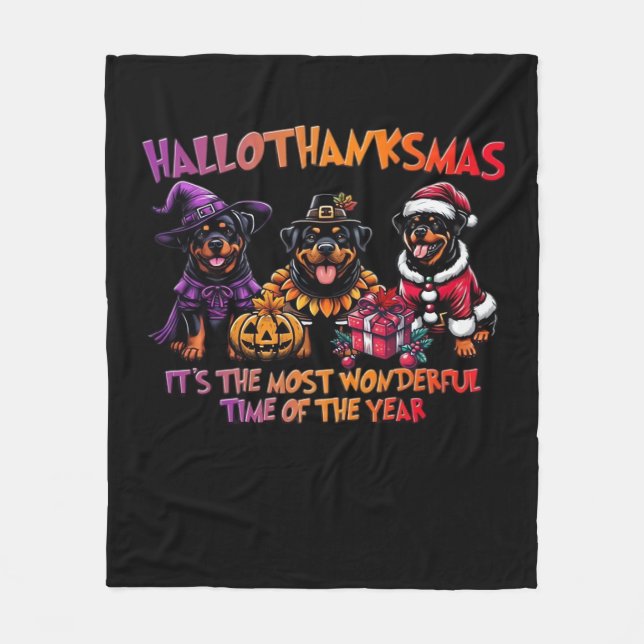 Rottweiler Halloween Thanksgiving Christmas Classi Fleece Blanket (Front)