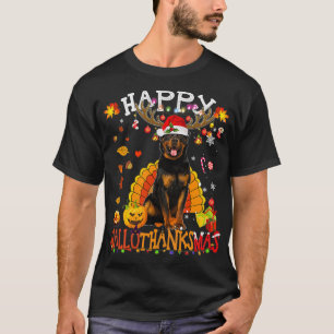 Rottweiler Happy Hallothanksmas Halloween Thanksgi T-Shirt