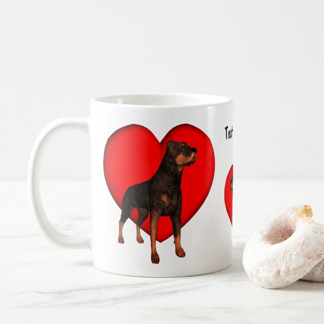 Rottweiler Heart Dog Lover Personalized Coffee Mug (With Donut)