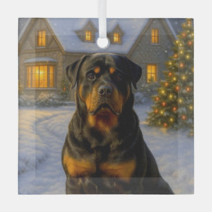 Rottweiler Holiday Glass Ornament