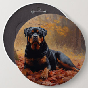 Rottweiler in Autumn Leaves Fall Inspire 6 Inch Round Button