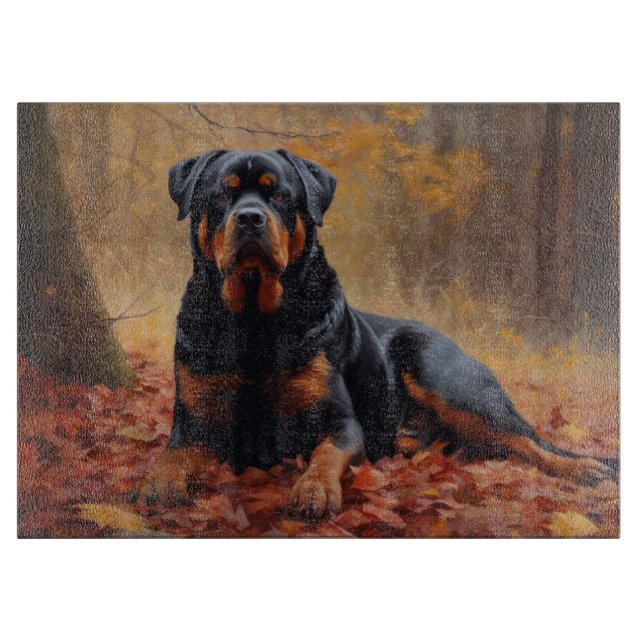 Rottweiler in Autumn Leaves Fall Inspire Cutting Board (Front)