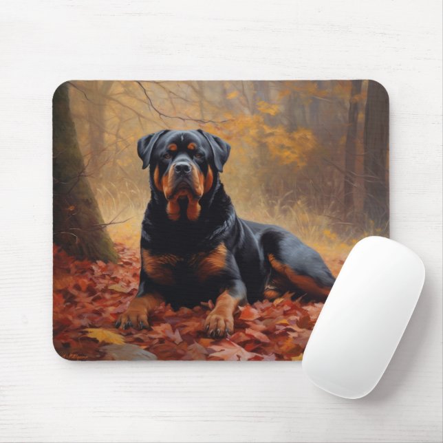 Rottweiler in Autumn Leaves Fall Inspire Mouse Pad (With Mouse)