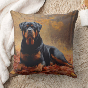 Rottweiler in Autumn Leaves Fall Inspire Throw Pillow