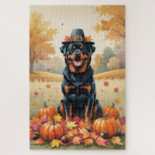 Rottweiler In Autumn Leaves Thanksgiving Art  Jigsaw Puzzle