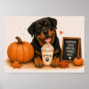 Rottweiler Inviting Pumpkin Spice Puppaccino A4 Poster