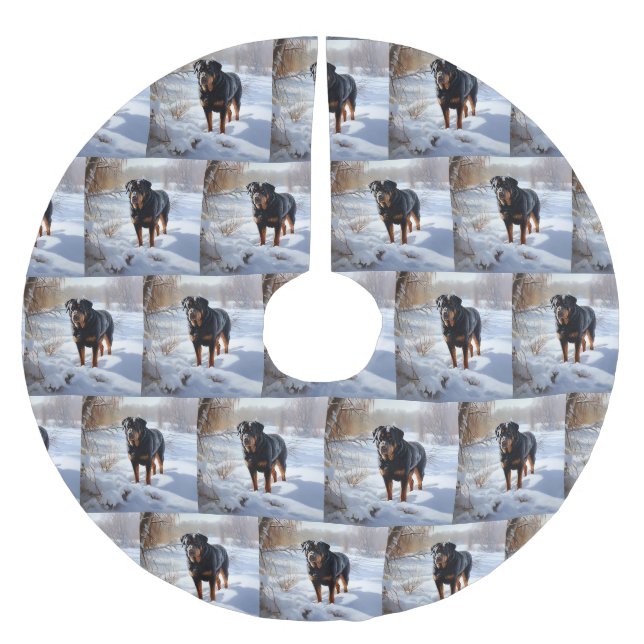 Rottweiler Let It Snow Christmas Brushed Polyester Tree Skirt (Front)