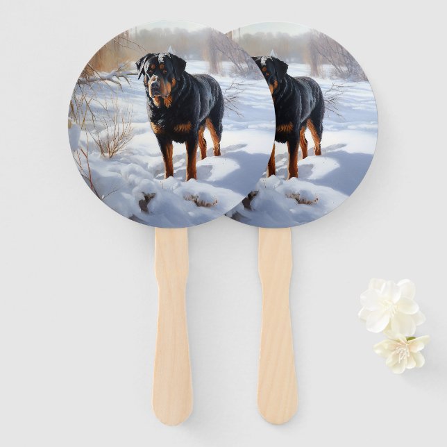 Rottweiler Let It Snow Christmas Hand Fan (Front and Back)
