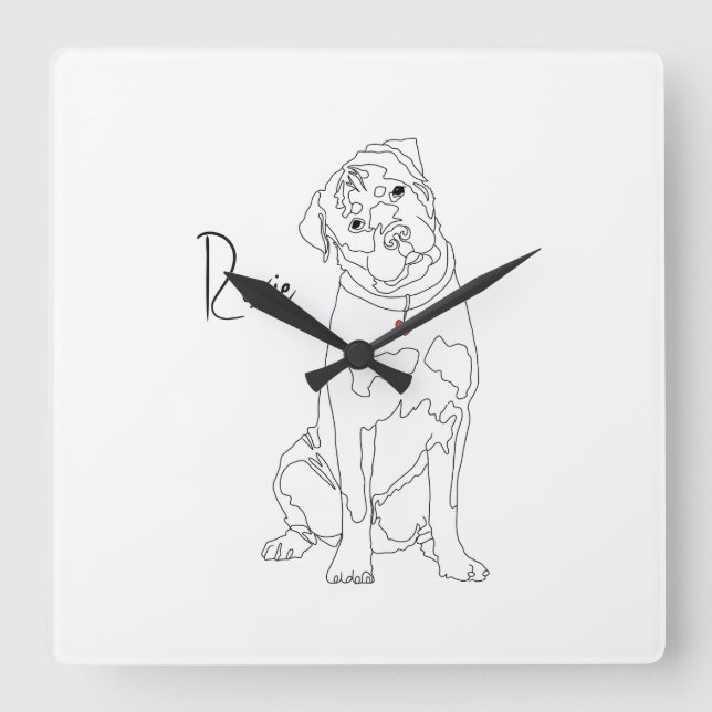 Rottweiler Line Art with Name Square Wall Clock (Front)