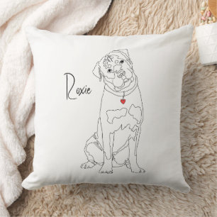 Rottweiler Line Art with Name Throw Pillow