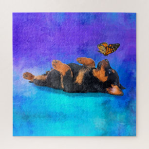 Rottweiler  - Metzgerhund Puppy with butterfly Jigsaw Puzzle