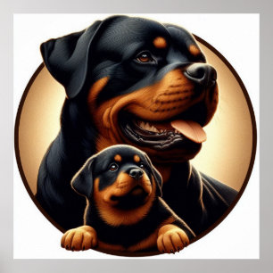 Rottweiler Mom and Puppy 03 5000X Poster