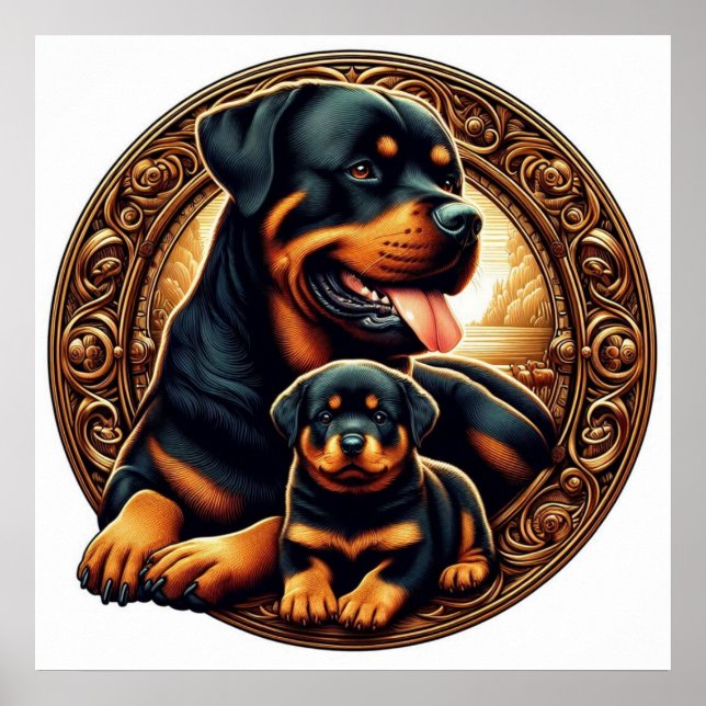 Rottweiler Mom and Puppy 04 5000X Poster (Front)