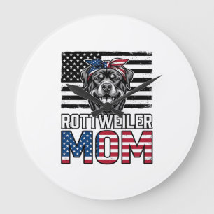 Rottweiler Mom Patriotic Vintage Dog Shirt Design_ Large Clock