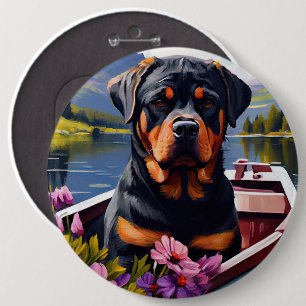 Rottweiler on a Paddle: A Scenic Adventure 6 Inch Round Button