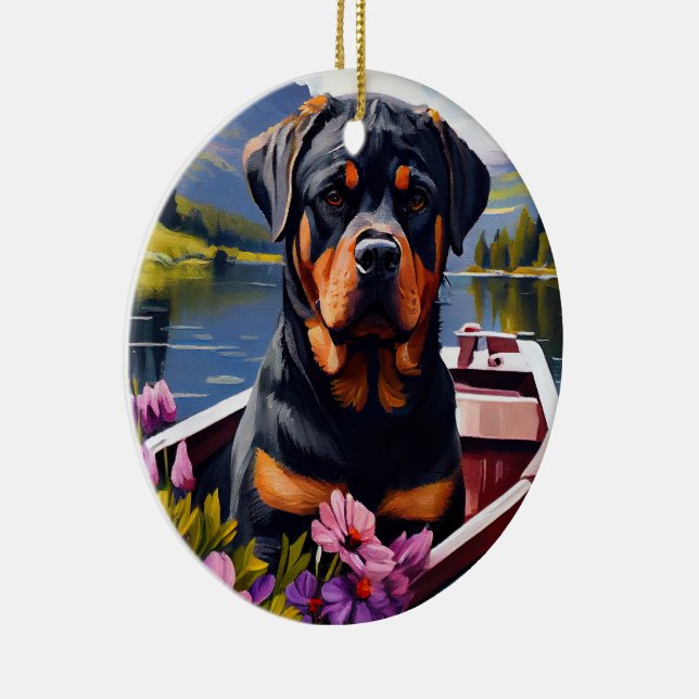 Rottweiler on a Paddle: A Scenic Adventure Ceramic Ornament (Right)