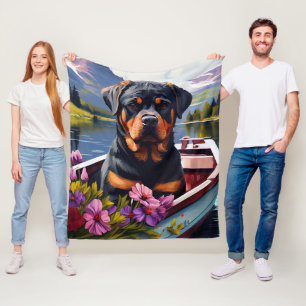 Rottweiler on a Paddle: A Scenic Adventure Fleece Blanket