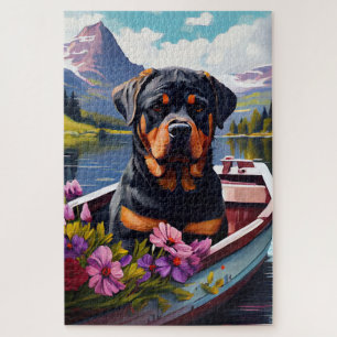Rottweiler on a Paddle: A Scenic Adventure Jigsaw Puzzle