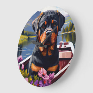 Rottweiler on a Paddle: A Scenic Adventure Large Clock