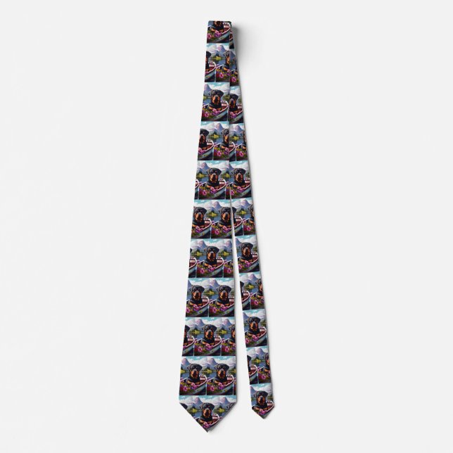 Rottweiler on a Paddle: A Scenic Adventure Tie (Front)