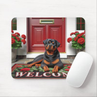 Rottweiler On a Welcome Doormat