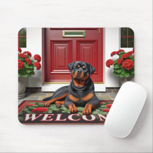 Rottweiler On a Welcome Doormat Mouse Pad