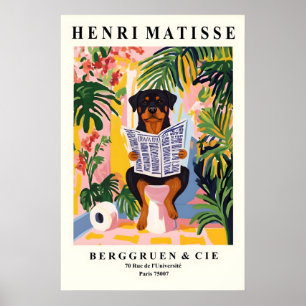 Rottweiler on Toilet Art - Pink Bathroom Print in