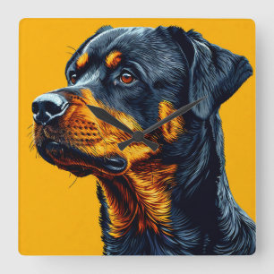 Rottweiler Portrait Square Wall Clock