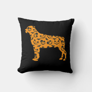 rottweiler pumpkin bat shape funny scary halloween throw pillow