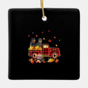 Rottweiler Pumpkin Truck Fall Leaf Thanksgiving Ceramic Ornament