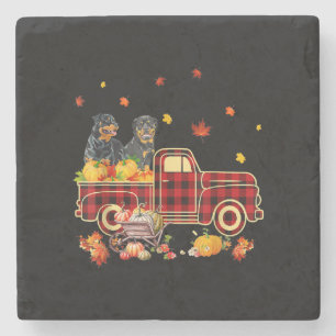 Rottweiler Pumpkin Truck Fall Leaf Thanksgiving Stone Coaster