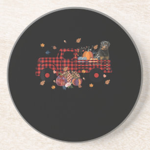 Rottweiler Pumpkin Truck Thanksgiving Halloween Coaster