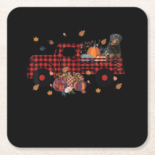Rottweiler Pumpkin Truck Thanksgiving Halloween Square Paper Coaster