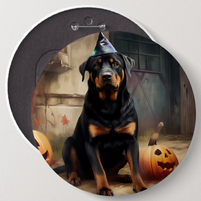 Rottweiler Pumpkins Halloween Scary  6 Inch Round Button (Front & Back)