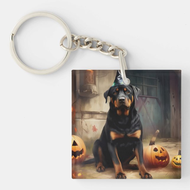 Rottweiler Pumpkins Halloween Scary  Keychain (Front)