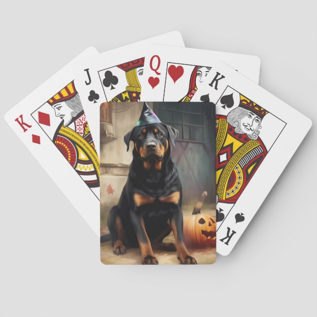 Rottweiler Pumpkins Halloween Scary  Playing Cards (Back)